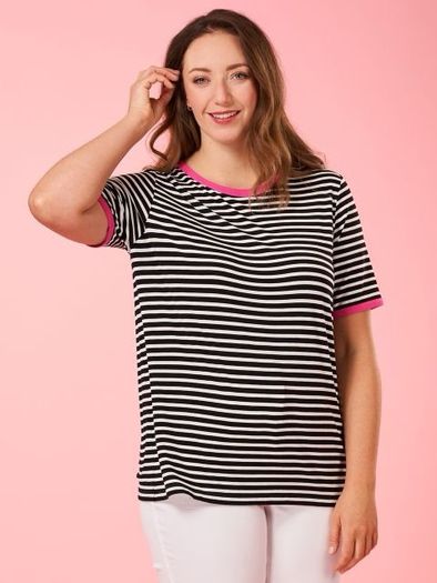 NEW  FURTHER REDUCED from SAMOON a pink casual cardigan with side slits and a matching black and white top with pink trim . Length of both items is 33 inches