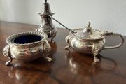 Vintage 3-Piece Cruet Set with Cobalt Blue Glass