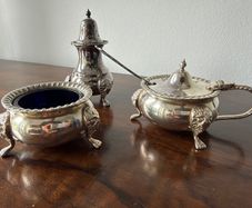 Vintage 3-Piece Cruet Set with Cobalt Blue Glass