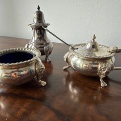 Vintage 3-Piece Cruet Set with Cobalt Blue Glass