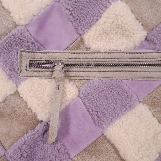 FredsBruder Lilac Purple Taupe Woven Patchwork Shearling Grain Leather Crossbody Bag