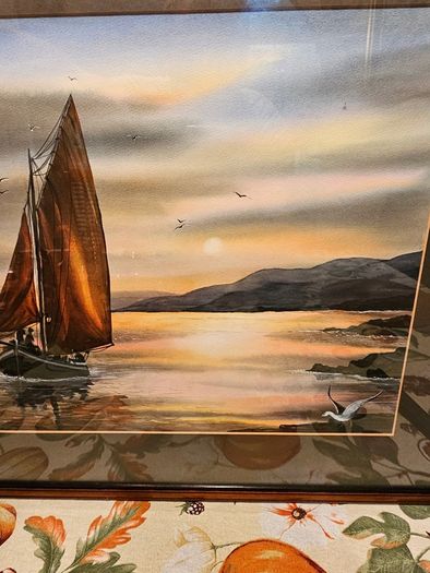 Original Painting , Watercolour by Helen Mulkerns (1996) - Galway Hooker at Sunset
