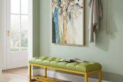 Metal-Framed Bench 140x40cm Green Eco Leather / Gold Frame