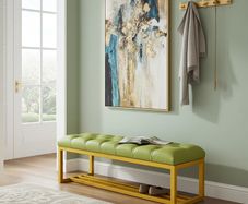 Metal-Framed Bench 140x40cm Green Eco Leather / Gold Frame