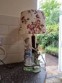 Ceramic lamp ,lady picking roses