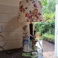Ceramic lamp ,lady picking roses