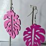 Hot Pink Monstera Leaf Earrings Image 5