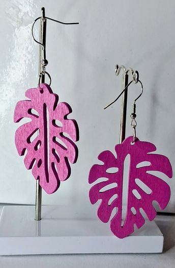 Hot Pink Monstera Leaf Earrings