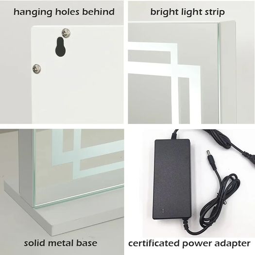 Hollywood Vanity Mirror Lighted Dressing Table Make Up Mirror, Dimmable 3 Modes LED Light Strips, Smart Touch Screen, with USB Charging Port, White, 22.8" W x 17.5" H