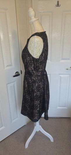 Spotlight by Warehouse Black Floral Mesh Skater Dress UK 14 Open Back