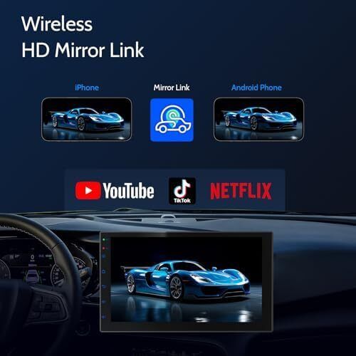 2 Din Car Stereo with 7 inch HD Touchscreen, Wireless Apple Carplay & Android Auto, Bluetooth, SWC, Mirror Link, AUX,FM Car Radio Receiver(No backup reversing camera)|for All Vehicle