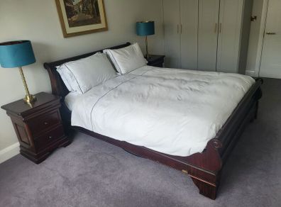 Sleigh Bed + Bedside Lockers
