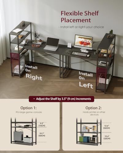 Computer Desk with Bookshelf, Corner Desk with Conversible Shelves, L Shaped Desk, Home Office Desks, Writing Study Desk for Bedroom,100 x 80cm, Black