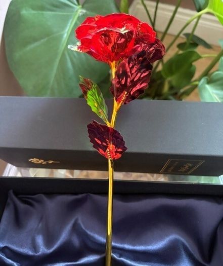 Red Metallic Artificial Rose Decorative Flower
