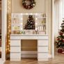LED Large Dressing Table 3 Colours, Adjustable Brightness, Dressing Table with Mirror, 9 Drawers, 9 Open Shelves Image 7