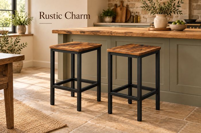 Bar Stool Set of 2 Industrial Style