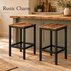 Bar Stool Set of 2 Industrial Style