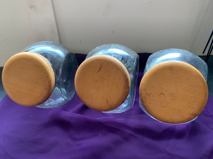 3 Glass Jars With Wooden Lids