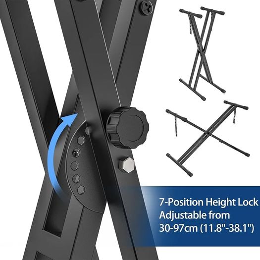 Keyboard Stand ELectric Piano Stand - Heavy Duty Double X Style with Locking Straps, Fits 54-88 Key Electric Pianos, DJ mixers, Turntables, Synths and Midi Keyboards. Load Capacity 100LB