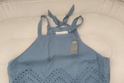 BNWT Abercrombie &amp; Fitch Women Tank Top Blue High Neck Eyelet Cotton Blouse Cropped size XL UK14 EU42 Postage included