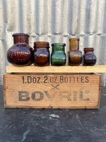 Antique lot of BOVRIL collectable bottles and box