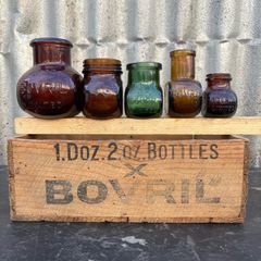 Antique lot of BOVRIL collectable bottles and box