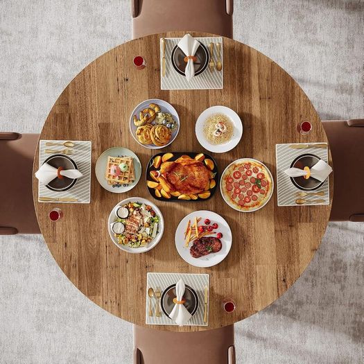 Round Dining Table 4-6 People with Solid Metal Legs