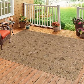 NEW Indoor & Outdoor Rug, Weatherproof, Rectangular, 280 x 370 cm, Black, Sisal and Jute Look, Balcony Rug, Waterproof, Kitchen, Washable Boho Design, Camping, Garden, Patio, Outdoor Rug