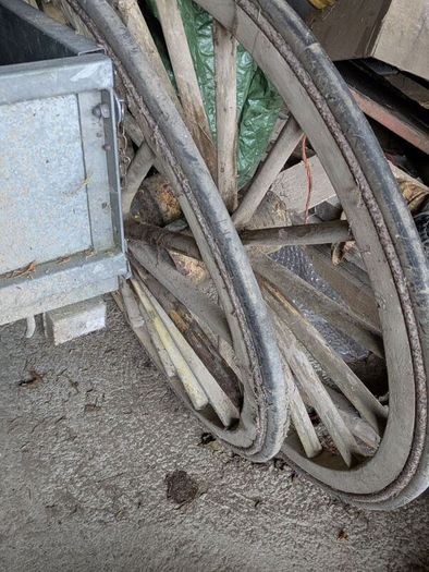 Pair of 46" Antique Wooden Carriage Wheels (Solid Rubber Tyres)