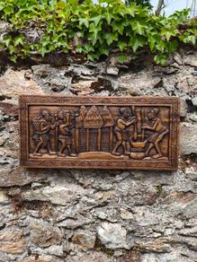Vintage African Hand-Carved Wood Wall Relief Panel (29x64 cm)