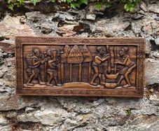 Vintage African Hand-Carved Wood Wall Relief Panel (29x64 cm)