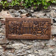 Vintage African Hand-Carved Wood Wall Relief Panel (29x64 cm)