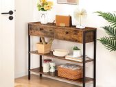 Console Table, Hallway Table with 2 Drawers and 2 Shelves, Sofa Table with Sturdy Metal Frame, for Entrance, Hallway, Living Room, Vintage Brown/Black