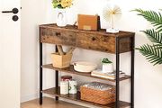 Console Table, Hallway Table with 2 Drawers and 2 Shelves, Sofa Table with Sturdy Metal Frame, for Entrance, Hallway, Living Room, Vintage Brown/Black