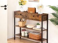 main image for ad Console Table, Hallway Table with 2 Drawers and 2 Shelves, Sofa Table with Sturdy Metal Frame, for Entrance, Hallway, Living Room, Vintage Brown/Black