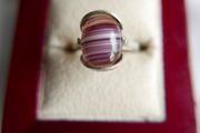 Vintage Sterling Silver 925 Purple Striped Agate Ring size P - 2,82g