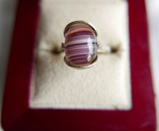 Vintage Sterling Silver 925 Purple Striped Agate Ring size P - 2,82g