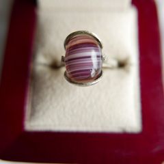 Vintage Sterling Silver 925 Purple Striped Agate Ring size P - 2,82g