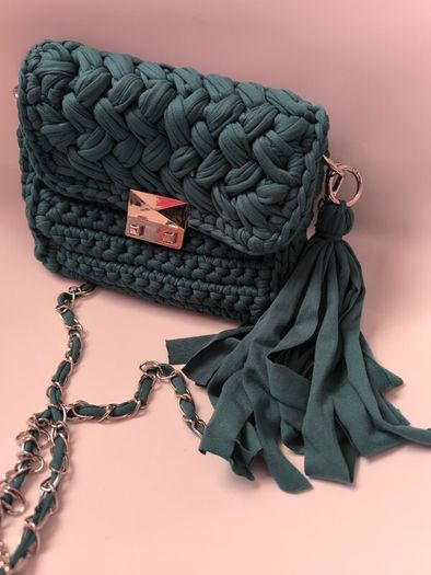 Handmade Crochet Crossbody Bag ,Bottle Green ,Emerald