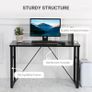 Computer Desk with World Map Printing Tempered Glass Top, Writing Desk for Home Office with Metal Frame, Black Image 4