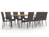9 Piece Garden Dining Set Poly Rattan Brown