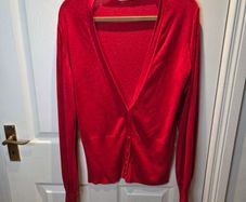 Red V neck cardigan