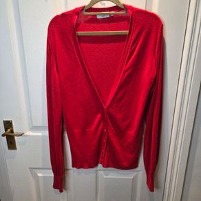 Red V neck cardigan