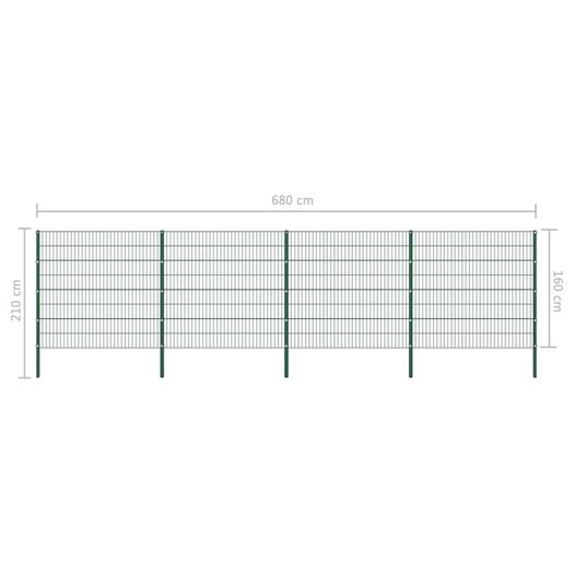 Fence Panel with Posts Iron 6.8x1.6 m Green
