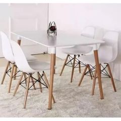 Nordic Rectangle Dining Table & 4 Chairs - Stylish & Compact