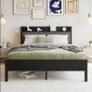 King Size Bed Frame with Storage Wooden Headboard,Heavy Duty Metal Upholstered Platform Bed Frame King Size,Mattress Base/Sturdy Steel Slat Support/Under-bed Storage/Noise Free/Black Image 10