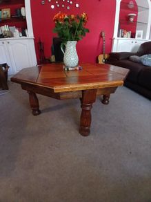 Solid oak tile top table coffee
