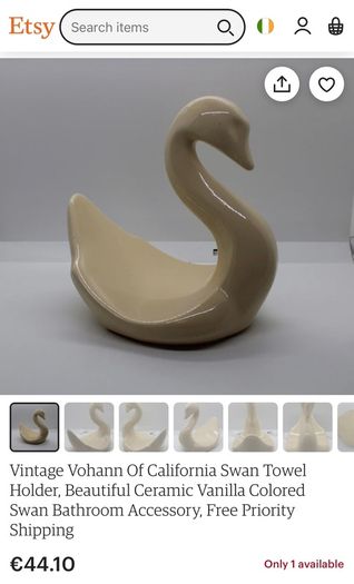 80s retro ceramic swan guest towel or napkin holder