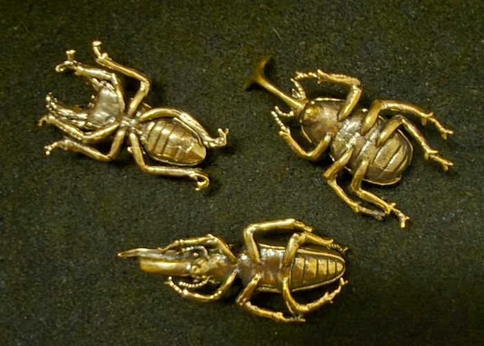3 brass beetles.