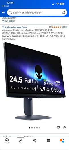 Alienware 25 Gaming Monitor 320Hz AW2525HM Mint Condition plus FREE Gift